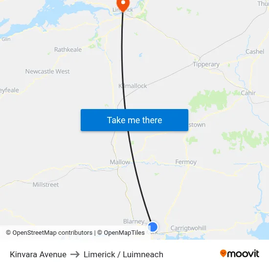 Kinvara Avenue to Limerick / Luimneach map