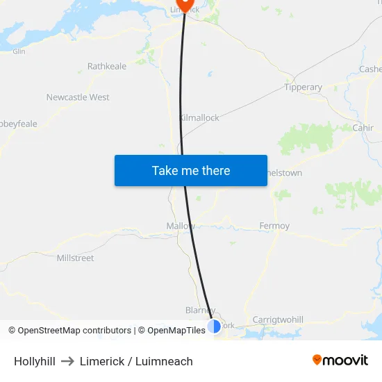 Hollyhill to Limerick / Luimneach map