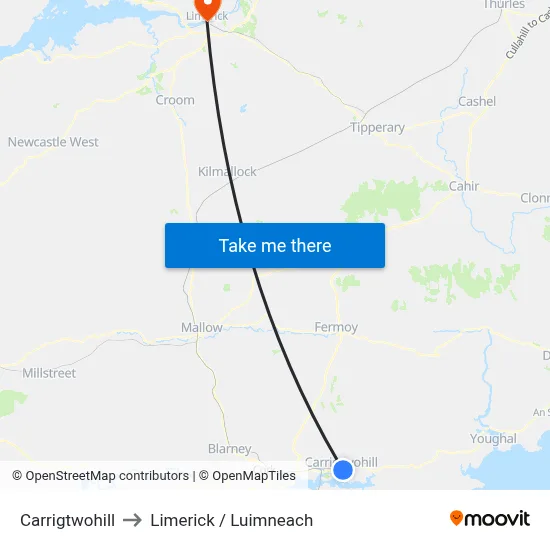 Carrigtwohill to Limerick / Luimneach map