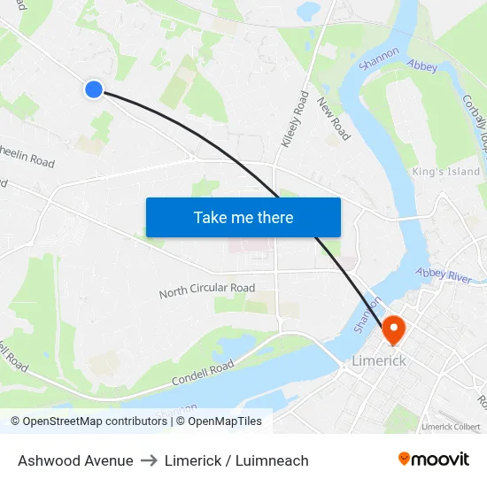 Ashwood Avenue to Limerick / Luimneach map