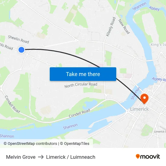 Melvin Grove to Limerick / Luimneach map