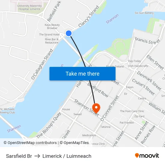 Sarsfield Br to Limerick / Luimneach map
