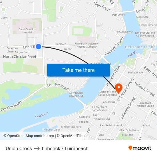 Union Cross to Limerick / Luimneach map