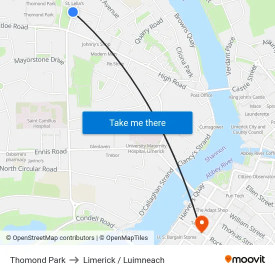 Thomond Park to Limerick / Luimneach map