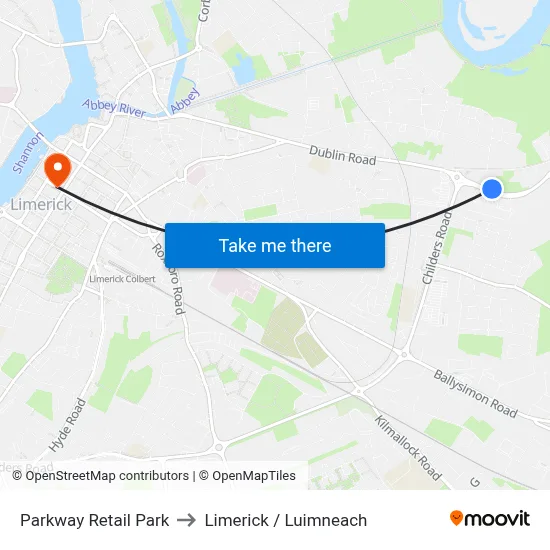 Parkway Retail Park to Limerick / Luimneach map