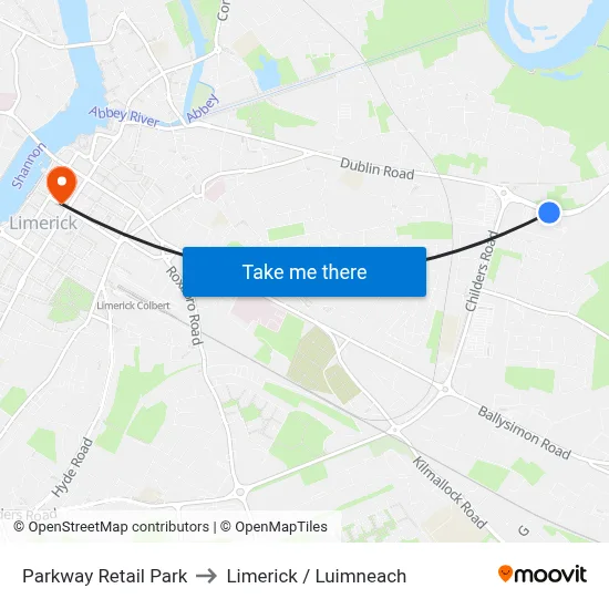 Parkway Retail Park to Limerick / Luimneach map