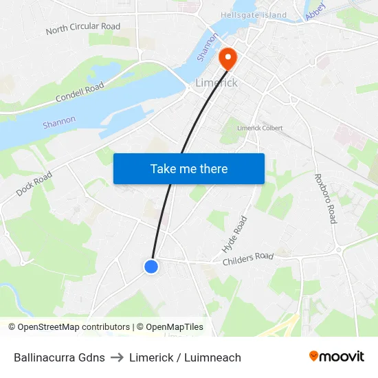 Ballinacurra Gdns to Limerick / Luimneach map