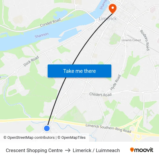 Crescent Shopping Centre to Limerick / Luimneach map