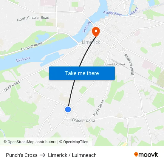 Punch's Cross to Limerick / Luimneach map