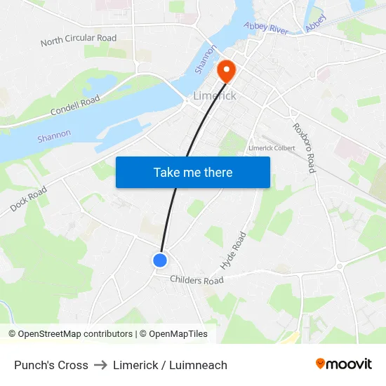 Punch's Cross to Limerick / Luimneach map