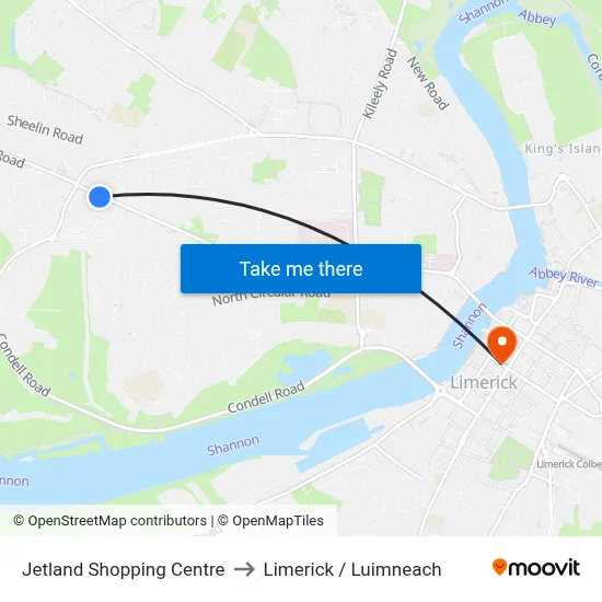 Jetland Shopping Centre to Limerick / Luimneach map
