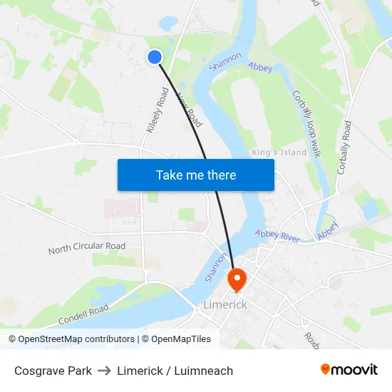 Cosgrave Park to Limerick / Luimneach map