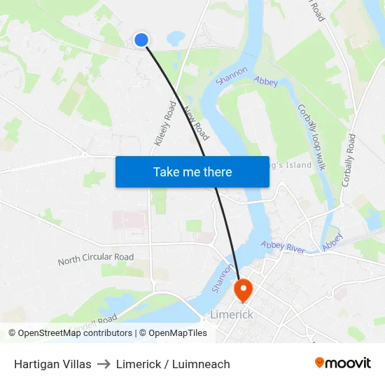 Hartigan Villas to Limerick / Luimneach map
