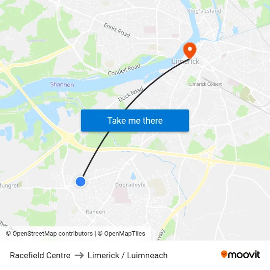 Racefield Centre to Limerick / Luimneach map