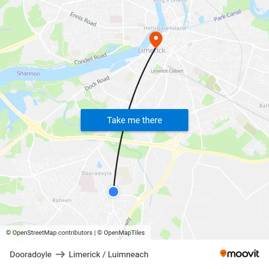 Dooradoyle to Limerick / Luimneach map