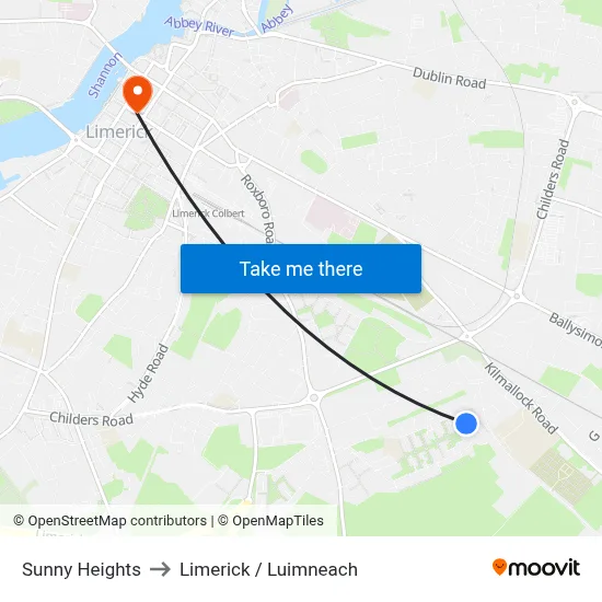 Sunny Heights to Limerick / Luimneach map