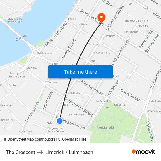 The Crescent to Limerick / Luimneach map