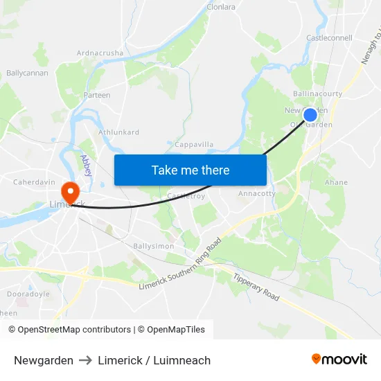 Newgarden to Limerick / Luimneach map