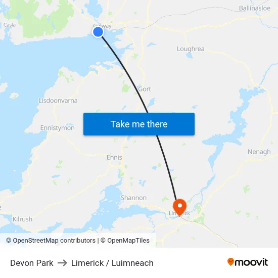 Devon Park to Limerick / Luimneach map