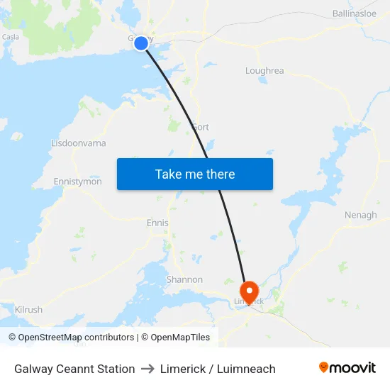 Galway Ceannt Station to Limerick / Luimneach map