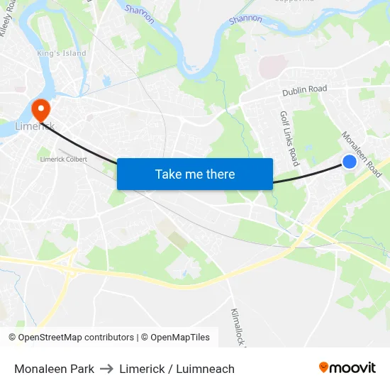 Monaleen Park to Limerick / Luimneach map
