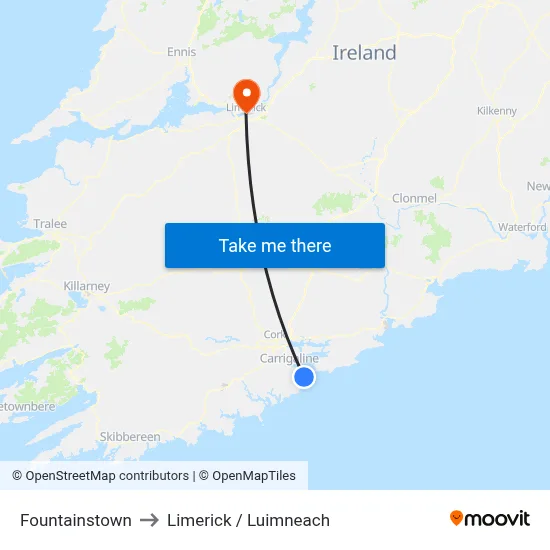 Fountainstown to Limerick / Luimneach map