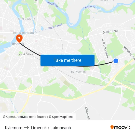 Kylemore to Limerick / Luimneach map