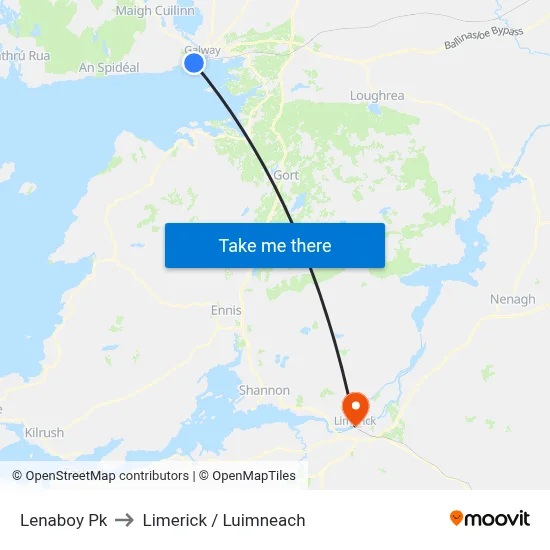 Lenaboy Pk to Limerick / Luimneach map