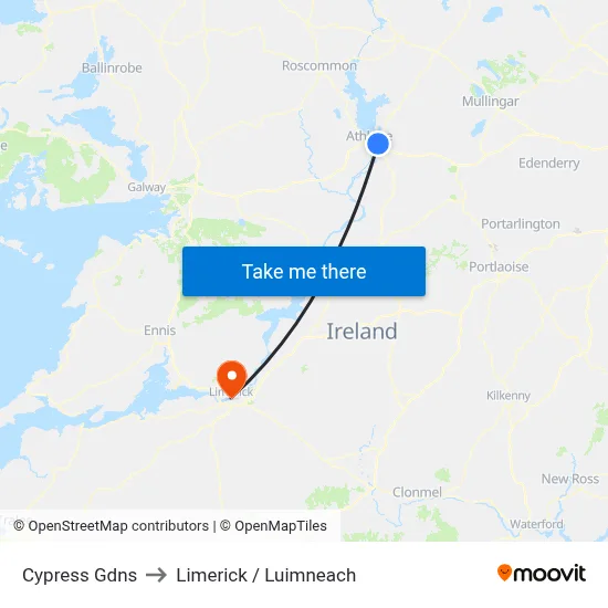 Cypress Gdns to Limerick / Luimneach map