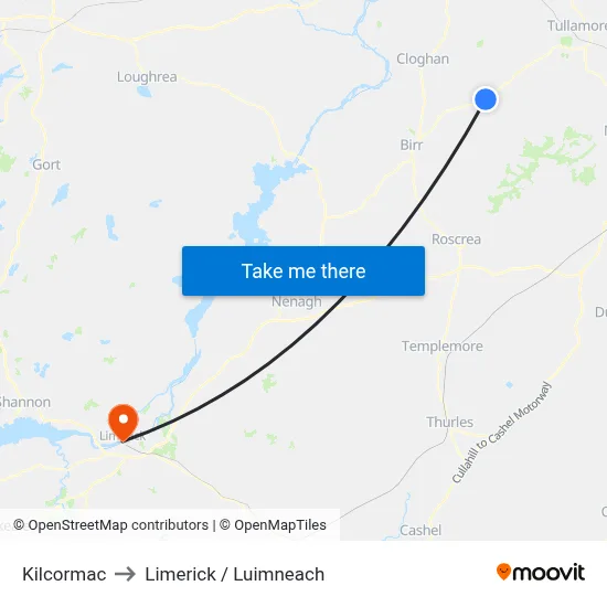 Kilcormac to Limerick / Luimneach map