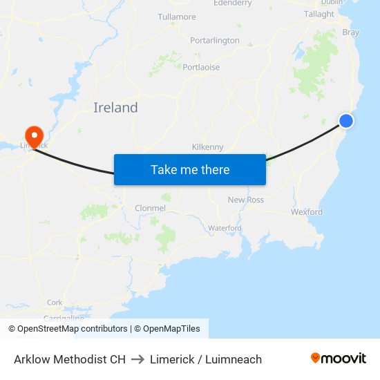 Arklow Methodist CH to Limerick / Luimneach map