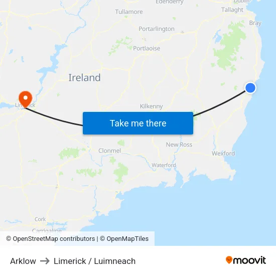 Arklow to Limerick / Luimneach map