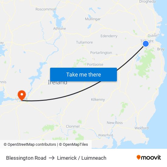 Blessington Road to Limerick / Luimneach map