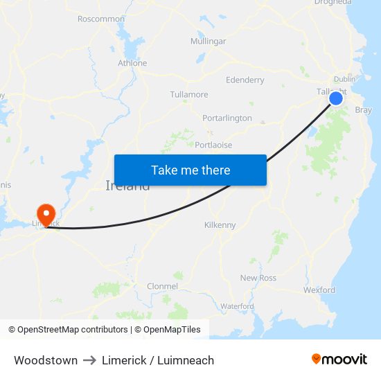 Woodstown to Limerick / Luimneach map