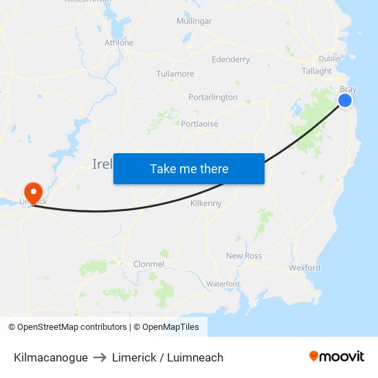 Kilmacanogue to Limerick / Luimneach map