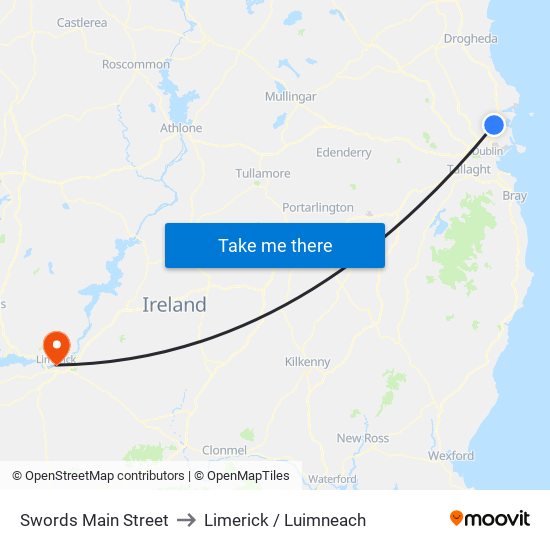 Swords Main Street to Limerick / Luimneach map