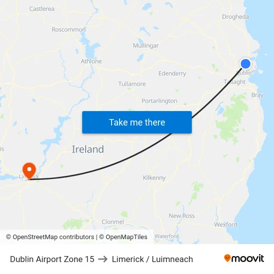 Dublin Airport Zone 15 to Limerick / Luimneach map