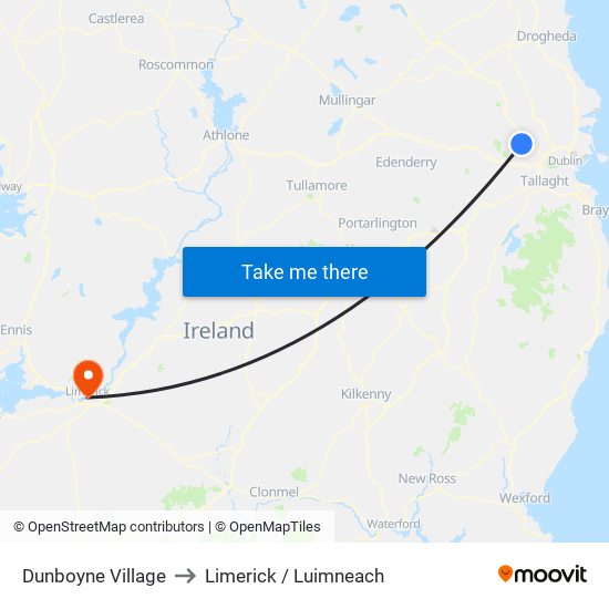 Dunboyne Village to Limerick / Luimneach map