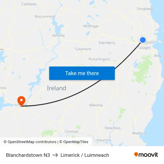 Blanchardstown N3 to Limerick / Luimneach map