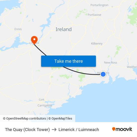 The Quay (Clock Tower) to Limerick / Luimneach map
