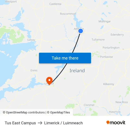 Tus East Campus to Limerick / Luimneach map