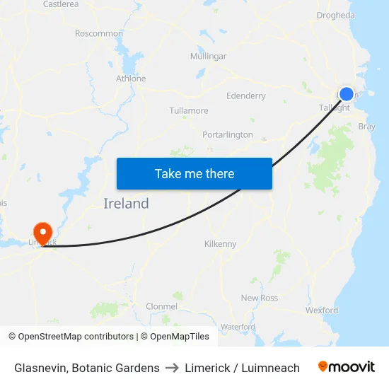 Glasnevin, Botanic Gardens to Limerick / Luimneach map