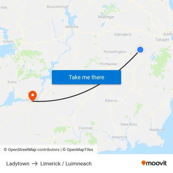 Ladytown to Limerick / Luimneach map