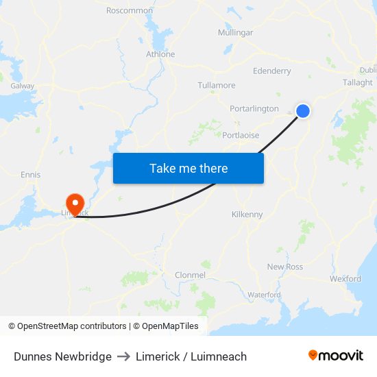 Dunnes Newbridge to Limerick / Luimneach map