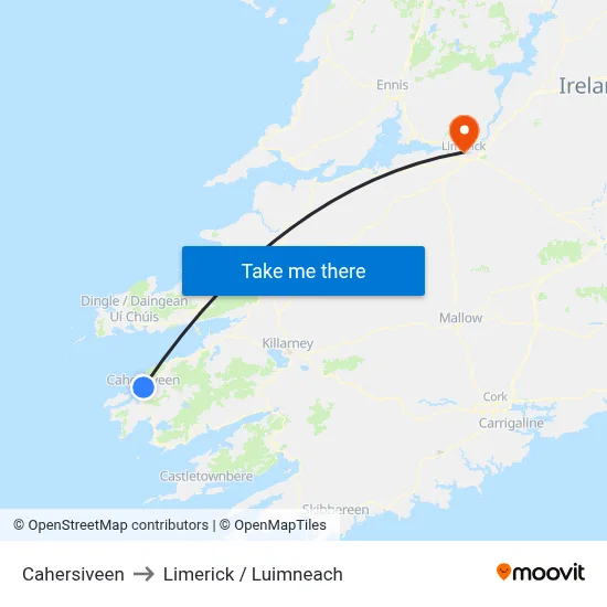 Cahersiveen to Limerick / Luimneach map