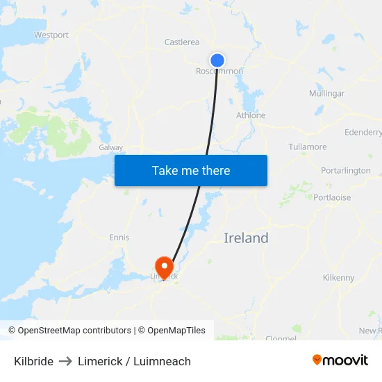 Kilbride to Limerick / Luimneach map
