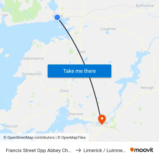 Francis Street Opp Abbey Church to Limerick / Luimneach map