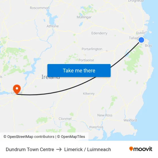 Dundrum Town Centre to Limerick / Luimneach map