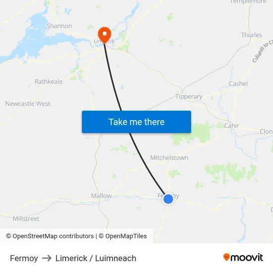 Fermoy to Limerick / Luimneach map