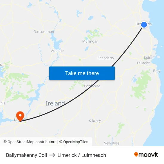 Ballymakenny Coll to Limerick / Luimneach map